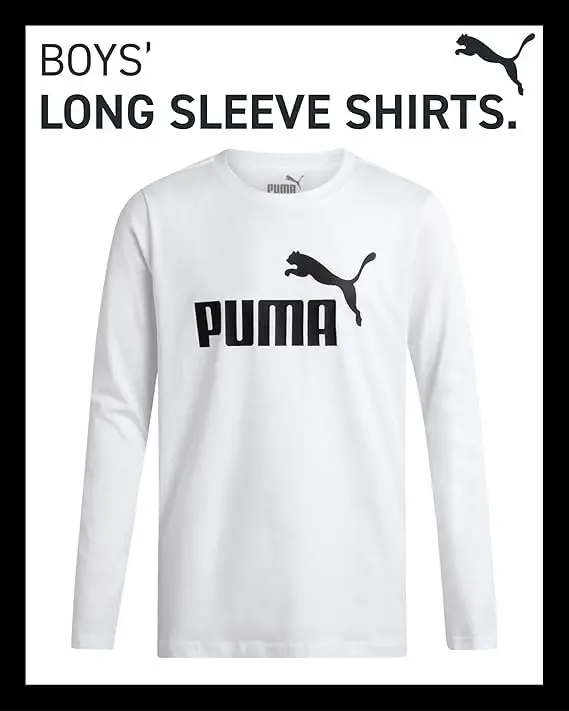 PUMA Boys Long Sleeve Shirts - Breathable Athletic Crewneck Long Sleeve Shirts for Boys - Casual Top Tees (Sizes S-XL) - PUMA