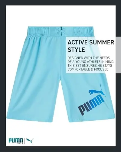 PUMA Boys Swim Set - Bathing Suit Swim Trunks with Matching Basic Short Sleeve T-Shirt - Swimwear Set for Big Boys (8-20) - 6