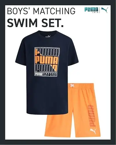 PUMA Boys Swim Set - Bathing Suit Swim Trunks with Matching Basic Short Sleeve T-Shirt - Swimwear Set for Big Boys (8-20) - MODAZONE (1)