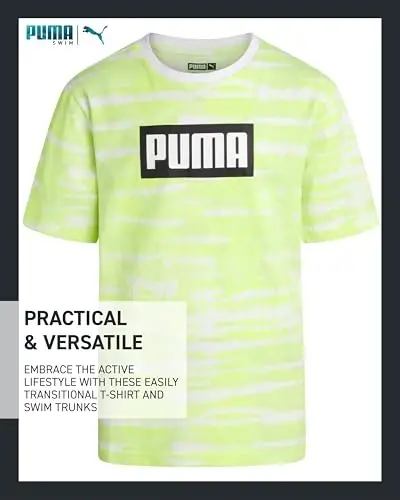PUMA Boys Swim Set - Bathing Suit Swim Trunks with Matching Basic Short Sleeve T-Shirt - Swimwear Set for Big Boys (8-20) - 4