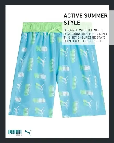 PUMA Boys Swim Set - Bathing Suit Swim Trunks with Matching Basic Short Sleeve T-Shirt - Swimwear Set for Big Boys (8-20) - 6