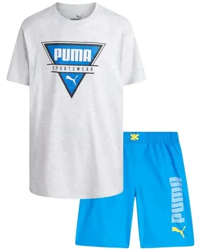 PUMA Boys Swim Set - Bathing Suit Swim Trunks with Matching Basic Short Sleeve T-Shirt - Swimwear Set for Big Boys (8-20) - MODAZONE