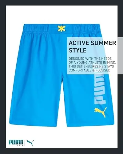 PUMA Boys Swim Set - Bathing Suit Swim Trunks with Matching Basic Short Sleeve T-Shirt - Swimwear Set for Big Boys (8-20) - 6