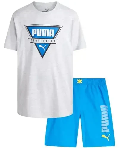 PUMA Boys Swim Set - Cho'milish kostyumi, mos keladigan oddiy qisqa yengli futbolka bilan cho'milish trunklari - Katta o'g'il bolalar uchun suzish kiyimlari to'plami (8-20) - 1