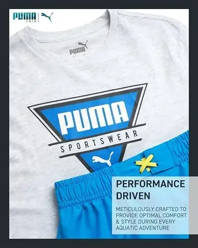 PUMA Boys Swim Set - Cho'milish kostyumi, mos keladigan oddiy qisqa yengli futbolka bilan cho'milish trunklari - Katta o'g'il bolalar uchun suzish kiyimlari to'plami (8-20) - 3