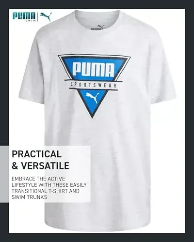 PUMA Boys Swim Set - Cho'milish kostyumi, mos keladigan oddiy qisqa yengli futbolka bilan cho'milish trunklari - Katta o'g'il bolalar uchun suzish kiyimlari to'plami (8-20) - 4