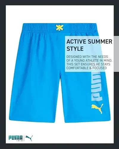 PUMA Boys Swim Set - Cho'milish kostyumi, mos keladigan oddiy qisqa yengli futbolka bilan cho'milish trunklari - Katta o'g'il bolalar uchun suzish kiyimlari to'plami (8-20) - 6