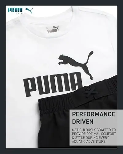 PUMA Boys Swim Set - Cho'milish kostyumi, mos keladigan oddiy qisqa yengli futbolka bilan cho'milish trusiklari - Katta o'g'il bolalar uchun suzish kiyimlari to'plami (8-20) - 3