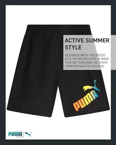 PUMA Boys Swim Set - Cho'milish kostyumi Suv Trunks mos keladigan Asosiy Qisqa Qisma futbolka bilan - Katta o'g'il bolalar uchun suzish kiyimlari to'plami (8-20) - 6
