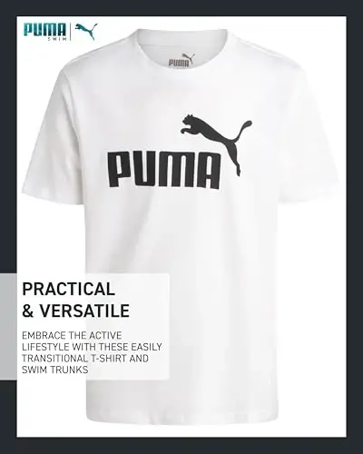 PUMA Boys Swim Set - Cho'milish kostyumi Suv Trunks mos keladigan Asosiy Qisqa Qisma futbolka bilan - Katta o'g'il bolalar uchun suzish kiyimlari to'plami (8-20) - 4