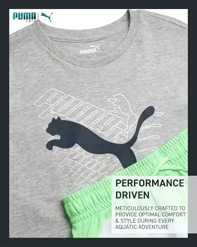 PUMA Boys Swim Set - Cho'milish kostyumi suzish shimlari mos keladigan asosiy qisqa yengli futbolka bilan - Katta o'g'il bolalar uchun suzish kiyimlari to'plami (8-20) - 3