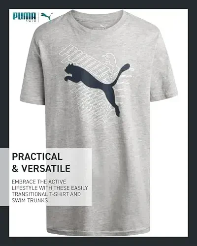 PUMA Boys Swim Set - Cho'milish kostyumi suzish shimlari mos keladigan asosiy qisqa yengli futbolka bilan - Katta o'g'il bolalar uchun suzish kiyimlari to'plami (8-20) - 4