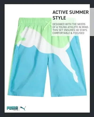PUMA Boys Swim Set - Cho'milish kostyumi suzish shimlari mos keladigan asosiy qisqa yengli futbolka bilan - Katta o'g'il bolalar uchun suzish kiyimlari to'plami (8-20) - 6