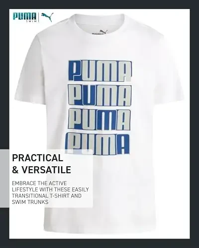 PUMA Boys Swim Set - Cho'milish Kostyumi Suzish Truslari mos keladigan Asosiy Qisqa Yengli Futbolka bilan - Katta Bolalar uchun Suzish Kiyimlari To'plami (8-20) - 4
