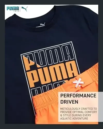 PUMA Boys Swim Set - Cho‘milish uchun kostyum suzish shimlari mos keladigan asosiy qisqa yengli futbolka bilan - Katta o‘g‘il bolalar uchun suzish kiyimlari to‘plami (8-20) - 3