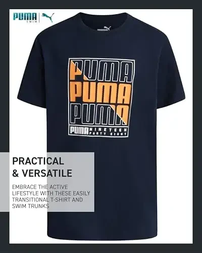 PUMA Boys Swim Set - Cho‘milish uchun kostyum suzish shimlari mos keladigan asosiy qisqa yengli futbolka bilan - Katta o‘g‘il bolalar uchun suzish kiyimlari to‘plami (8-20) - 4