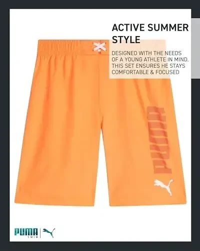 PUMA Boys Swim Set - Cho‘milish uchun kostyum suzish shimlari mos keladigan asosiy qisqa yengli futbolka bilan - Katta o‘g‘il bolalar uchun suzish kiyimlari to‘plami (8-20) - 6