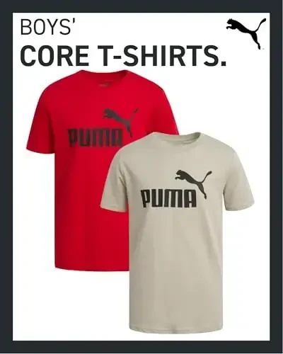 PUMA Boys T-Shirt - 2 Pack Casual Crewneck Short Sleeve Running and Gym Graphic Tee Shirts for Boys with Logo Print (S-XL) - MODAZONE (1)