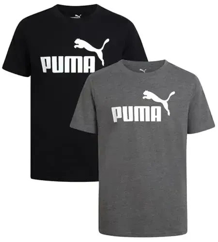 PUMA Boys T-Shirt - 2 Pack Casual Crewneck Short Sleeve Running and Gym Graphic Tee Shirts for Boys with Logo Print (S-XL) 