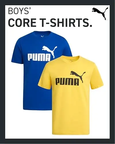 PUMA Boys T-Shirt - 2 Pack Casual Crewneck Short Sleeve Running and Gym Graphic Tee Shirts for Boys with Logo Print (S-XL) - 2