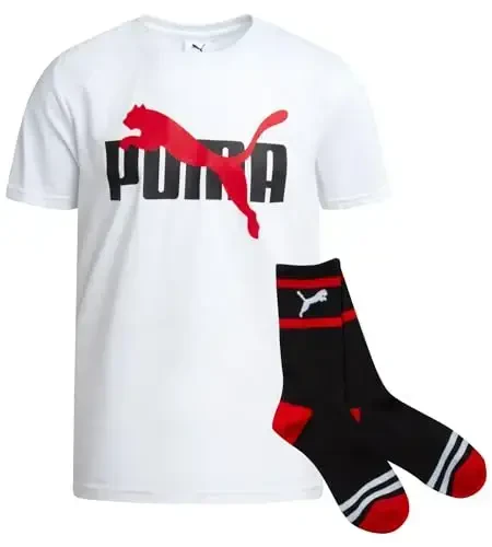 PUMA Boys T-Shirt - 2 Piece Casual Crewneck Short Sleeve Athletic Graphic Tee Shirts for Boys with Matching Socks (S-XL) - Modazone