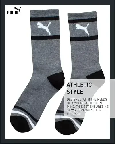 PUMA Boys T-Shirt - 2 Piece Casual Crewneck Short Sleeve Athletic Graphic Tee Shirts for Boys with Matching Socks (S-XL) - 6