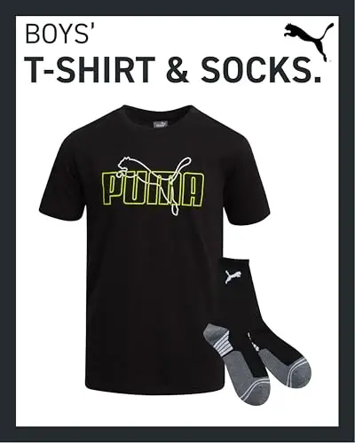 PUMA Boys T-Shirt - 2 Piece Casual Crewneck Short Sleeve Athletic Graphic Tee Shirts for Boys with Matching Socks (S-XL) - 3