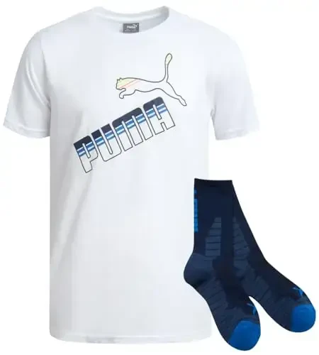PUMA Boys T-Shirt - 2 Piece Casual Crewneck Short Sleeve Athletic Graphic Tee Shirts for Boys with Matching Socks (S-XL) - 2