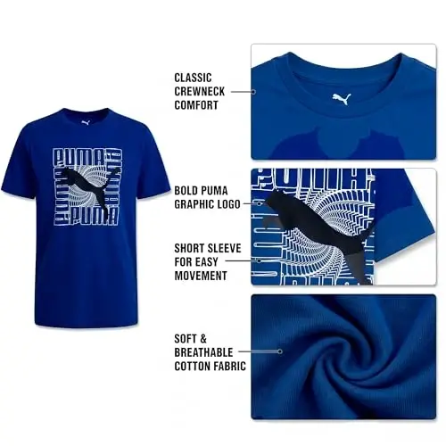 PUMA Boys T-Shirt - Cat Logo T-Shirt for Boys - Athletic Crewneck Short Sleeve Tee (S-XL) - 4