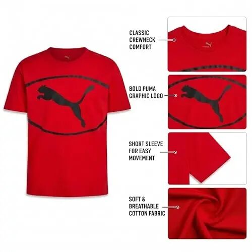 PUMA Boys T-Shirt - Cat Logo T-Shirt for Boys - Athletic Crewneck Short Sleeve Tee (S-XL) - 4