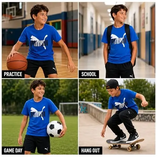 PUMA Boys T-Shirt - Cat Logo T-Shirt for Boys - Athletic Crewneck Short Sleeve Tee (S-XL) - 2