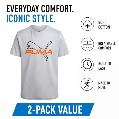 PUMA Boys T-Shirt - Cat Logo T-Shirt for Boys - Athletic Crewneck Short Sleeve Tee (S-XL) - 3