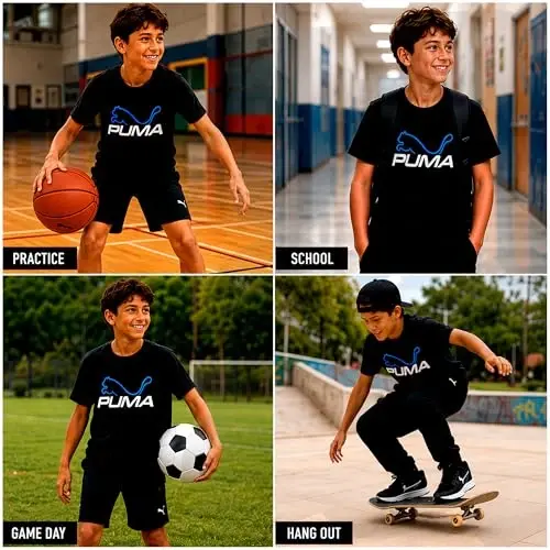 PUMA Boys T-Shirt - Cat Logo T-Shirt for Boys - Athletic Crewneck Short Sleeve Tee (S-XL) - PUMA (1)