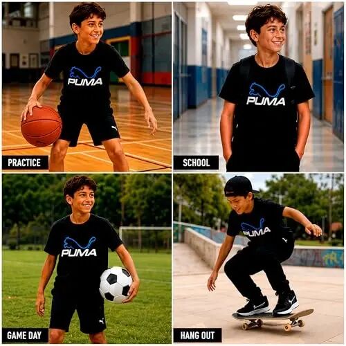 PUMA Boys T-Shirt - Cat Logo T-Shirt for Boys - Athletic Crewneck Short Sleeve Tee (S-XL) - 2