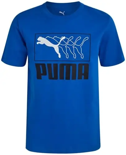 PUMA Boys T-Shirt - Cat Logo T-Shirt for Boys - Athletic Crewneck Short Sleeve Tee (S-XL), Size Large, Green/Yellow 