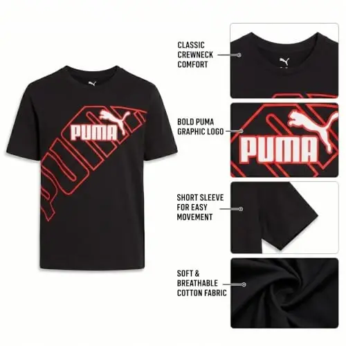 PUMA Boys T-Shirt - Cat Logo T-Shirt for Boys - Athletic Crewneck Short Sleeve Tee (S-XL), Size Large, Green/Yellow - 5
