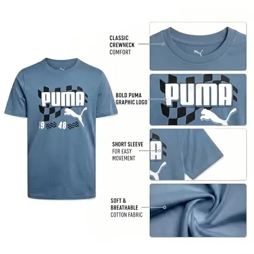 PUMA Boys T-Shirt - Cat Logo T-Shirt for Boys - Athletic Crewneck Short Sleeve Tee (S-XL), Size Large, Green/Yellow - 5
