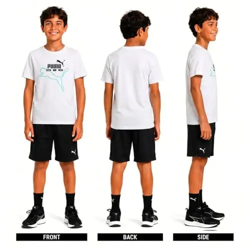 PUMA Boys T-Shirt - Cat Logo T-Shirt for Boys - Athletic Crewneck Short Sleeve Tee (S-XL), Size Large, Green/Yellow - PUMA (1)