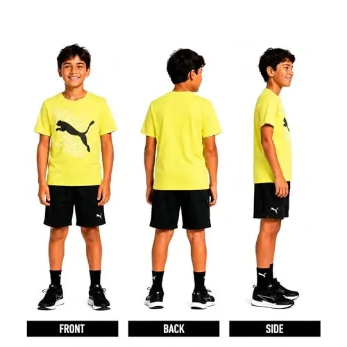 PUMA Boys T-Shirt - Cat Logo T-Shirt for Boys - Athletic Crewneck Short Sleeve Tee (S-XL), Size Large, Green/Yellow - PUMA (1)