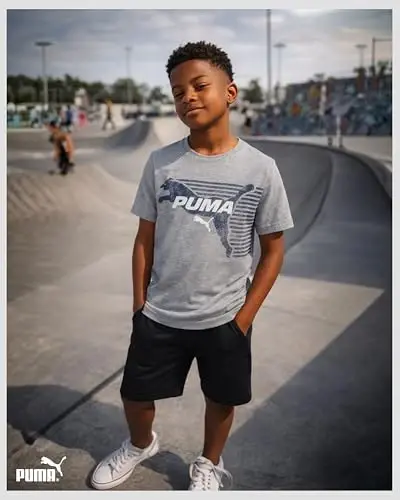PUMA Boys T-Shirt - Cat Logo T-Shirt for Boys - Athletic Crewneck Short Sleeve Tee (S-XL), Size Large, Green/Yellow - 2