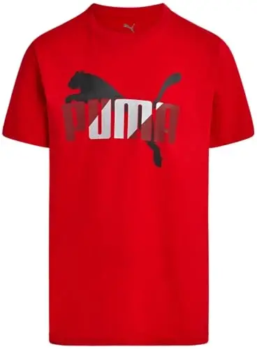 PUMA Boys T-Shirt - Cat Logo T-Shirt for Boys - Athletic Crewneck Short Sleeve Tee (S-XL), Size Large, Green/Yellow 