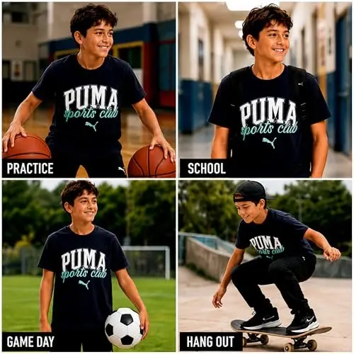 PUMA Boys T-Shirt - O'g'il bolalar uchun mushuk logotipi tushirilgan futbolka - Atletik dumaloq bo'yinli qisqa yengli futbolka (S-XL) - 2