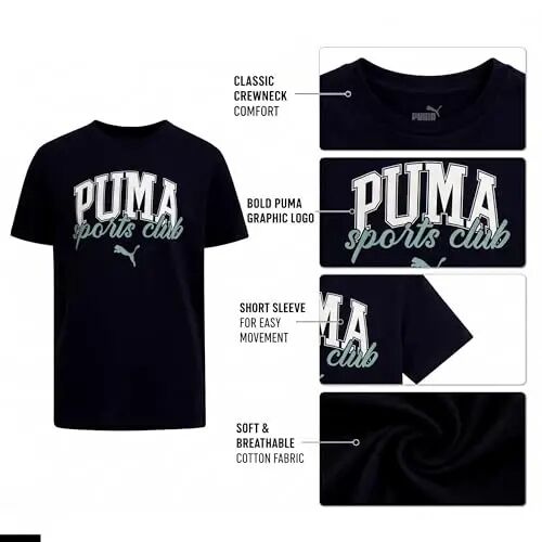 PUMA Boys T-Shirt - O'g'il bolalar uchun mushuk logotipi tushirilgan futbolka - Atletik dumaloq bo'yinli qisqa yengli futbolka (S-XL) - 4