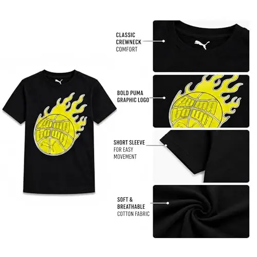 PUMA Boys T-Shirt - O'g'il bolalar uchun mushuk logotipi tushirilgan futbolka - Atletik dumaloq bo'yinli qisqa yengli futbolka (S-XL) - 4