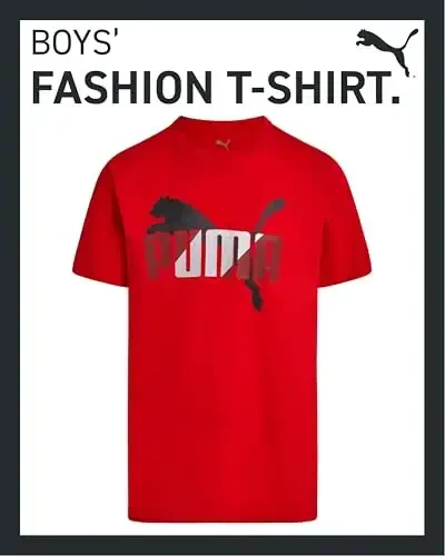 PUMA Boys T-Shirt - O'g'il bolalar uchun mushuk logotipi tushirilgan futbolka - Atletik dumaloq bo'yinli qisqa yengli futbolka (S-XL) - MODAZONE (1)