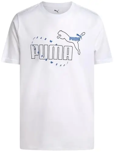 PUMA Boys T-Shirt - O'g'il bolalar uchun mushuk logotipi tushirilgan futbolka - Atletik dumaloq bo'yinli qisqa yengli futbolka (S-XL) - 1