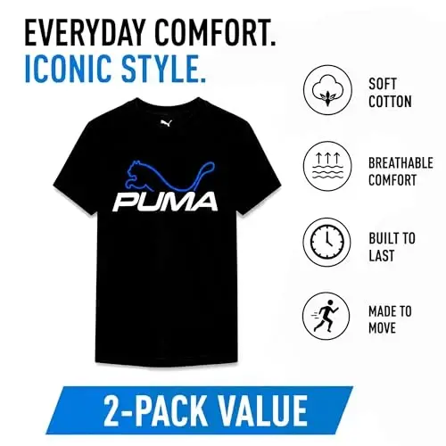 PUMA Boys T-Shirt - O'g'il bolalar uchun mushuk logotipi tushirilgan futbolka - Atletik dumaloq bo'yinli qisqa yengli futbolka (S-XL) - 3