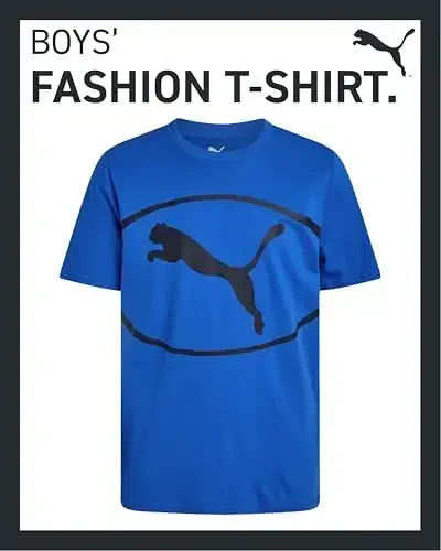 PUMA Boys T-Shirt - O'g'il bolalar uchun mushuk logotipi tushirilgan futbolka - Atletik yumaloq bo'yinli qisqa yengli futbolka (S-XL) - MODAZONE (1)