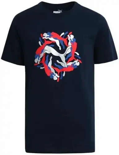 PUMA Boys T-Shirt - O'g'il bolalar uchun mushuk logotipi tushirilgan futbolka - Atletik yumaloq bo'yinli qisqa yengli futbolka (S-XL) 