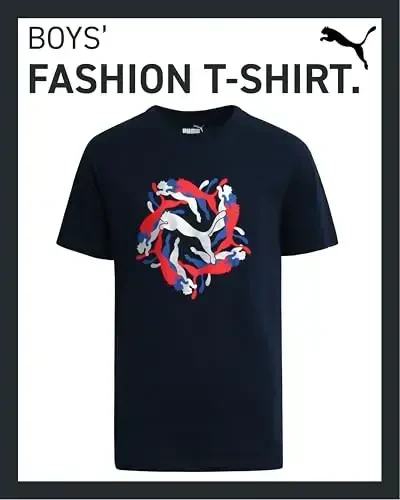 PUMA Boys T-Shirt - O'g'il bolalar uchun mushuk logotipi tushirilgan futbolka - Atletik yumaloq bo'yinli qisqa yengli futbolka (S-XL) - 2